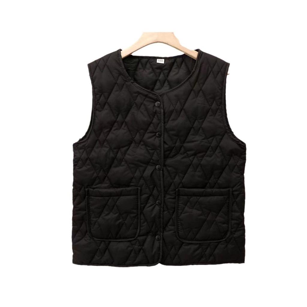 Women's Short Cotton Vest for Autumn/Winter Sleeveless Outer Jacket Warm Fashionable Cardigan-Style Gilet