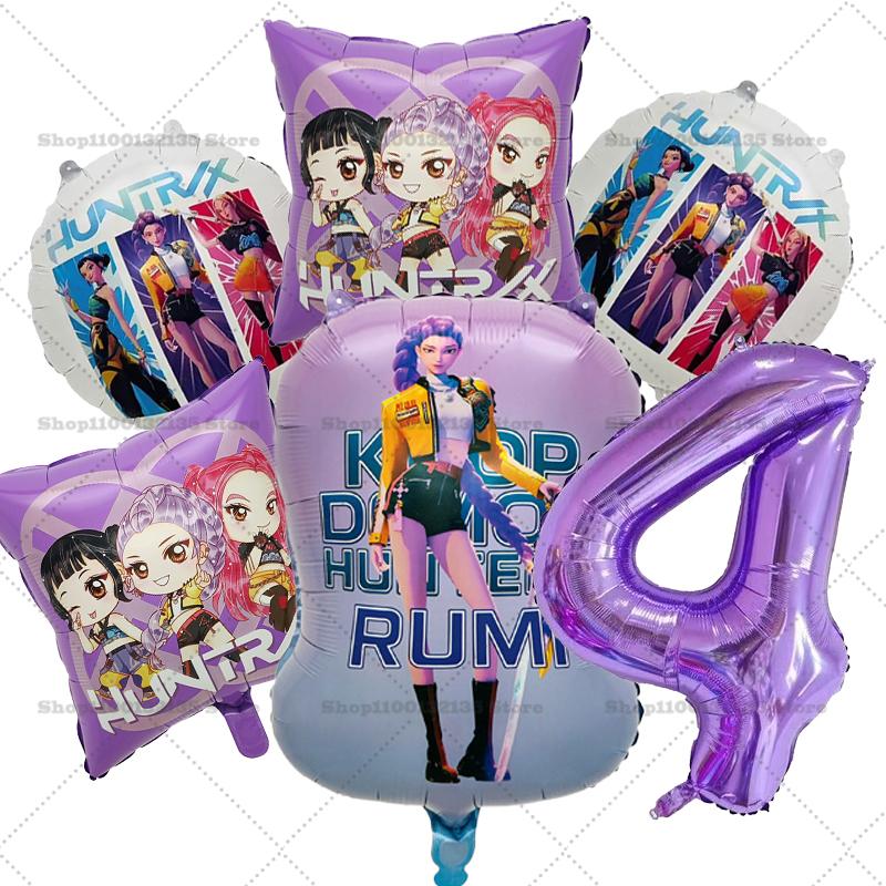 Kpop Demon Hunters Girl Birthday Balloons Decoration RUMI ZOEY MIRA Number Round Balloons Set Party Supplies Baby Shower Gift