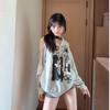 2025 Women's Trendy Casual Long-Sleeve Graffiti Print Round Neck Loose T-Shirt for Early Autumn