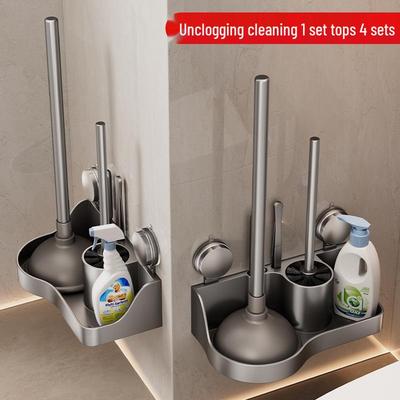 Wandmontiertes Bohrloses Toilettenbürsten-Set mit Ablageregal