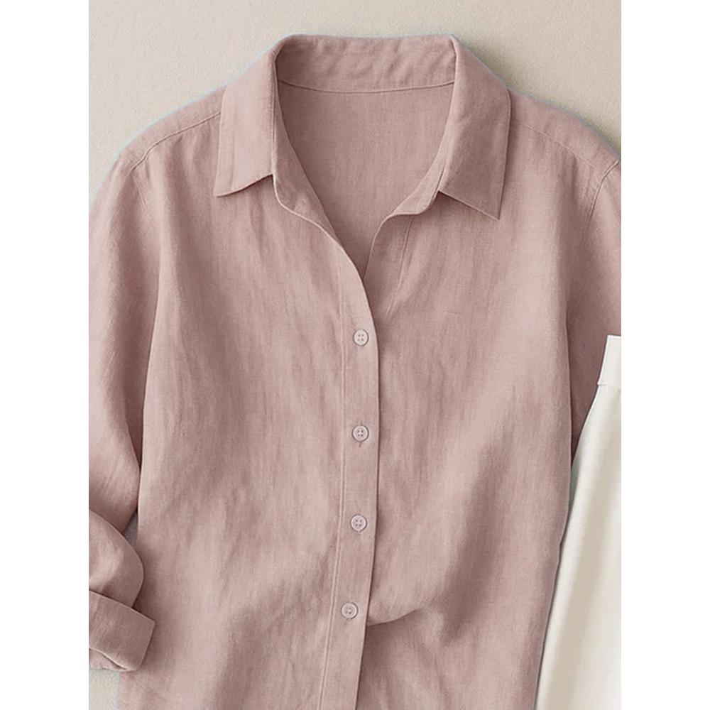 Women's French Casual Cotton Linen Long Sleeve Shirt - Spring/Autumn Collection