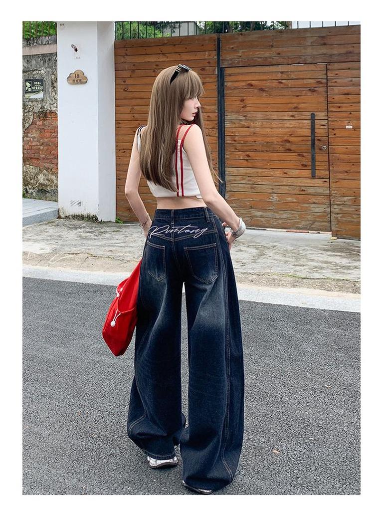 Women's High-Waisted Scimitar Jeans: New Autumn Retro Wide-Leg, Slimming, Drapey Floor-Length Pants