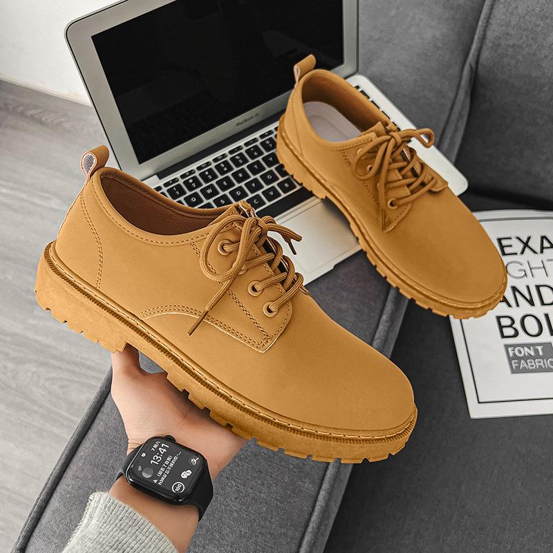 Spring and summer leather shoes men's versatile men's shoes casual shoes waterproof chef shoes black work shoes Korean version Martin shoes men's