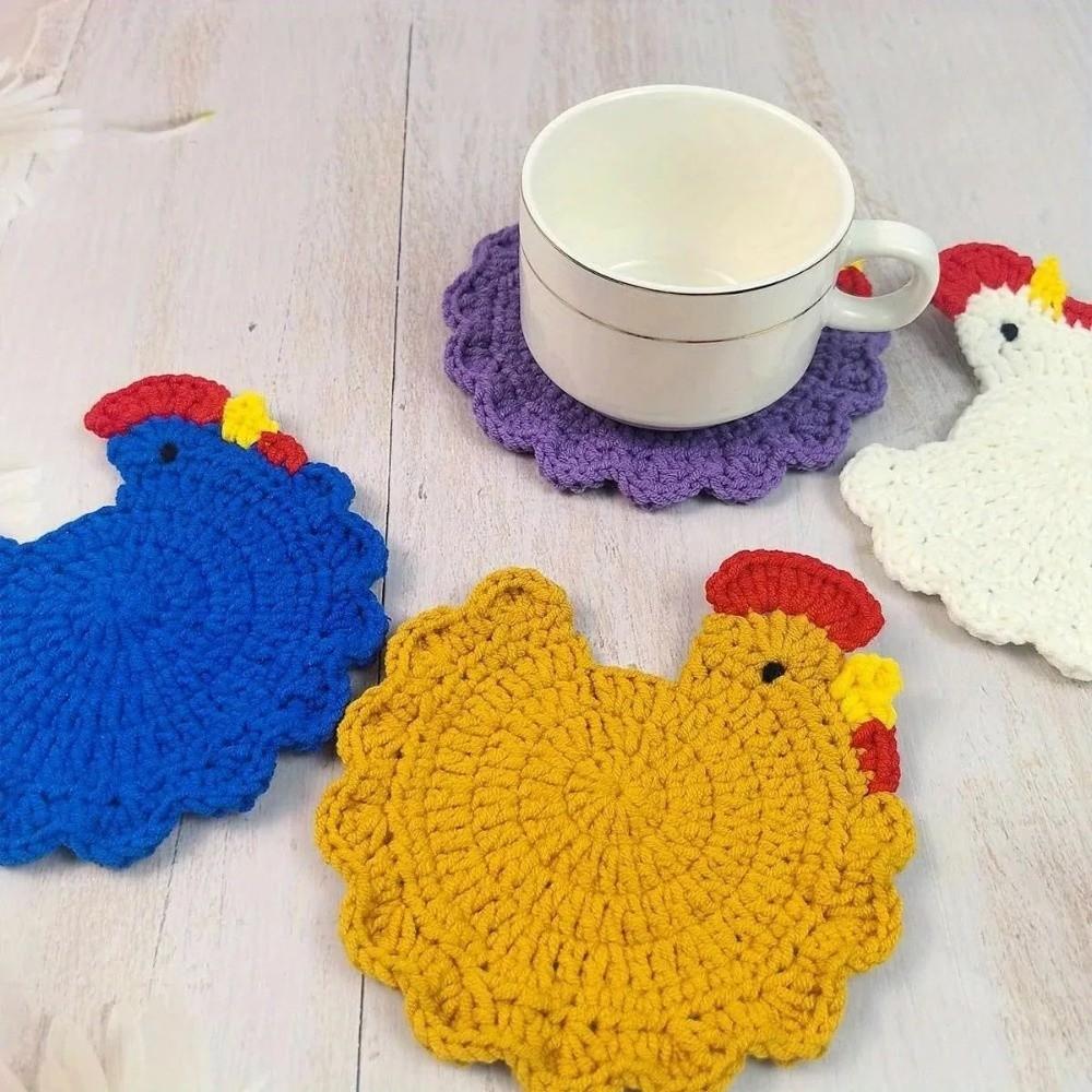 Cute Cartoon Insulation Mat Big Rooster Shape Hand-made Cup Mat Soft Woven Placemat Kitchen Accessories