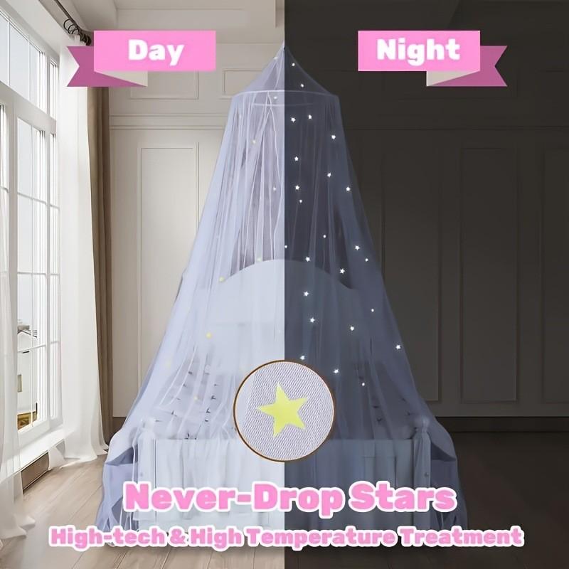 Glow in The Dark Star Bed Canopy Mosquito Net for Double Bed Princess Dome Tent Girls Room Decor Ceiling Hanging Fly Screen