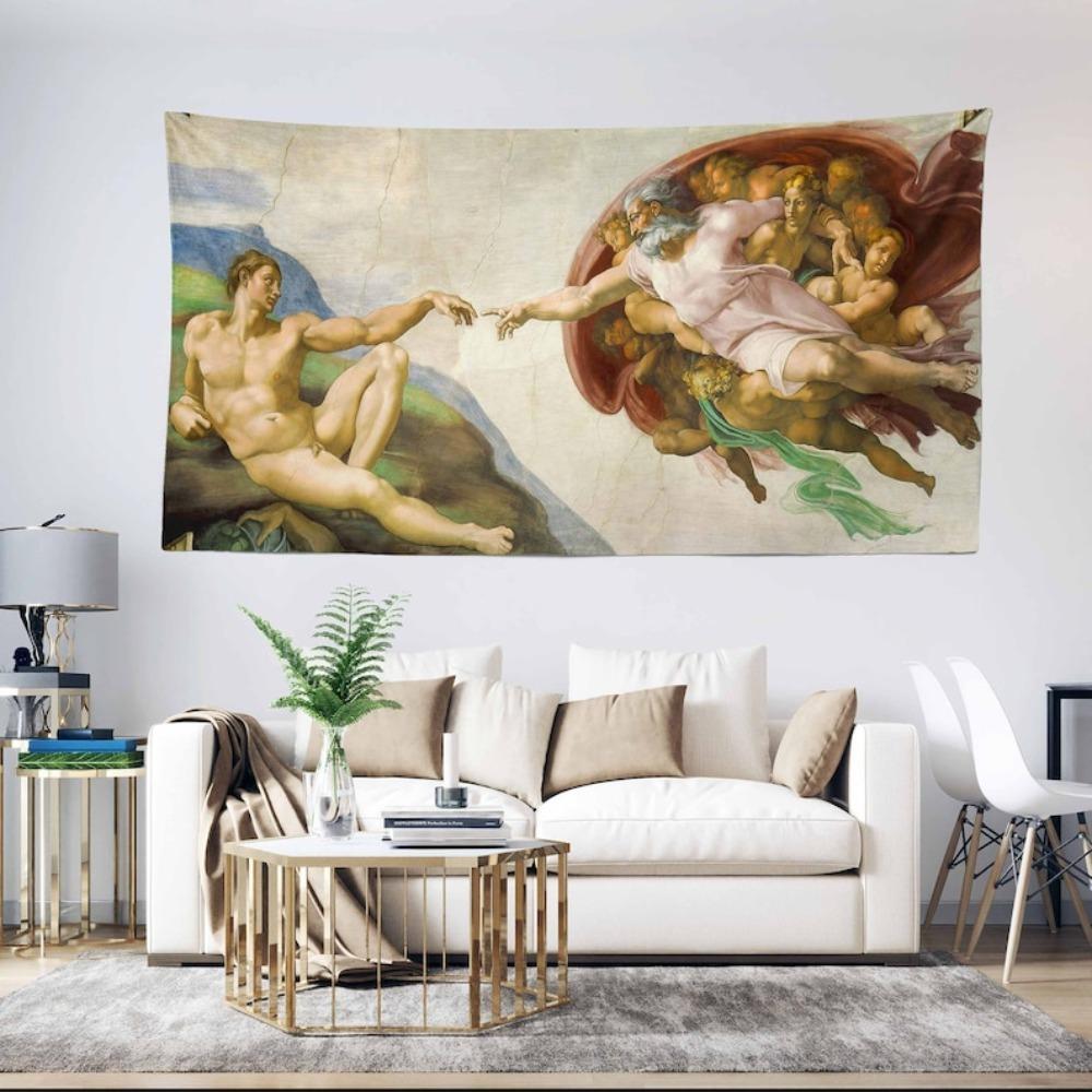 Creation of Adam Tapestry Multiple Sizes HD Print Michelangelo Sistine Chapel Renaissance Soft Polyester Living Room Bedroom