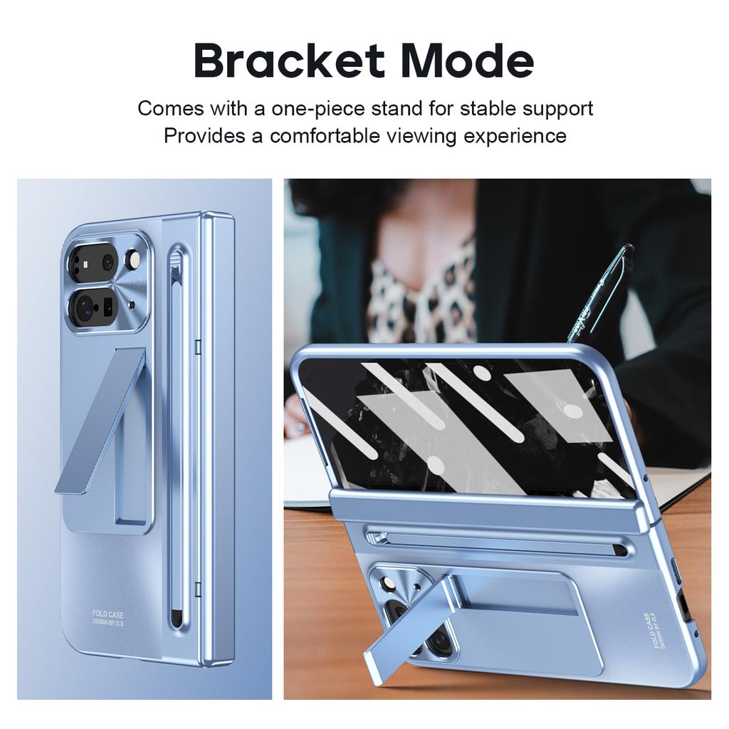 Etui na Google Pixel 9 Pro Fold 5G z podpórką, zawiasem, poliwęglanową osłonką na telefon, folią ze szkła hartowanego, rysikiem