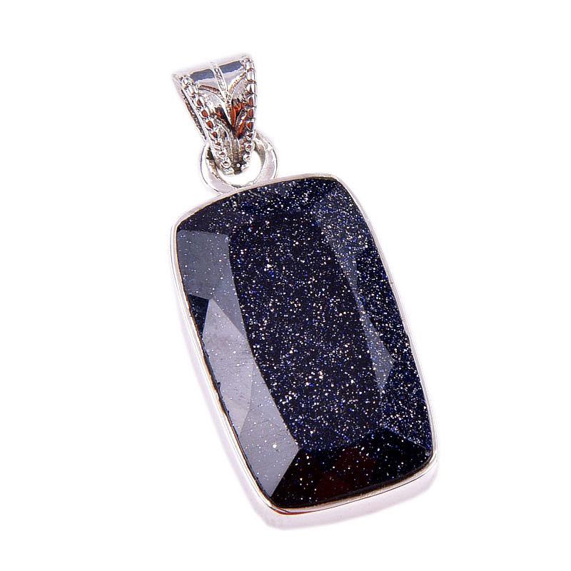 Natural Blue Sunstone Gemstone 925 Solid Sterling Silver Gift Pendant 1.50" C5p00