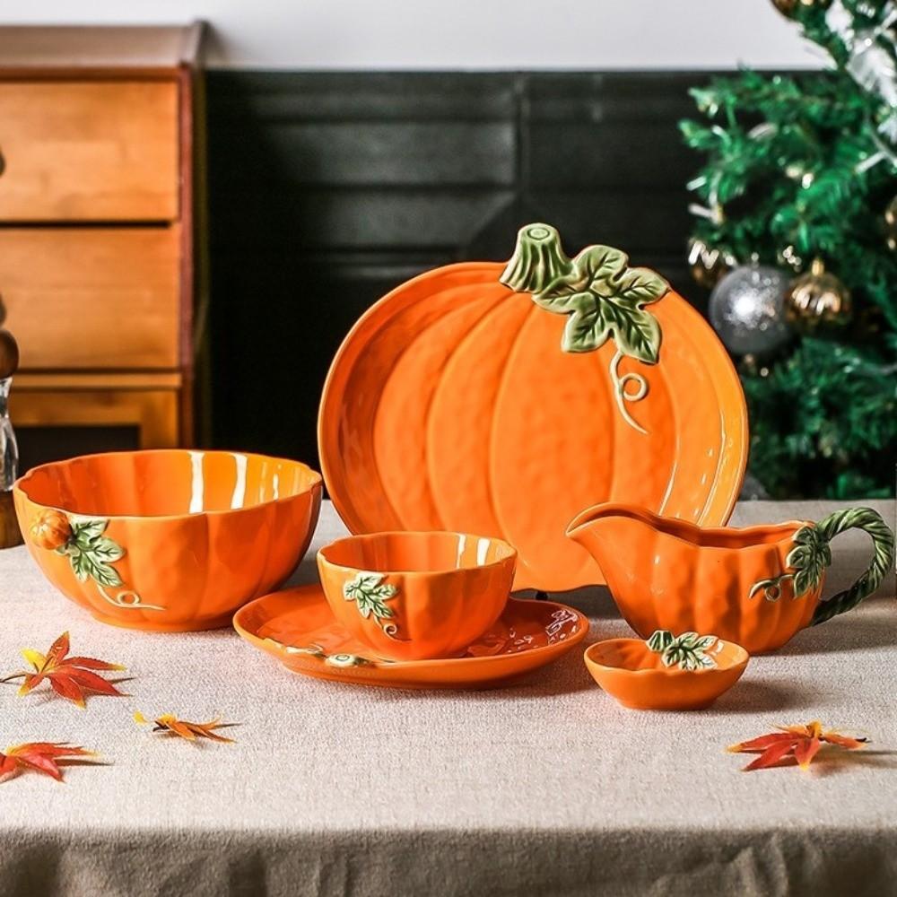 Deep Plates Dinner Plates Halloween Theme Soup Bowls Ceramic Pumpkin Bowl Holiday Decoration