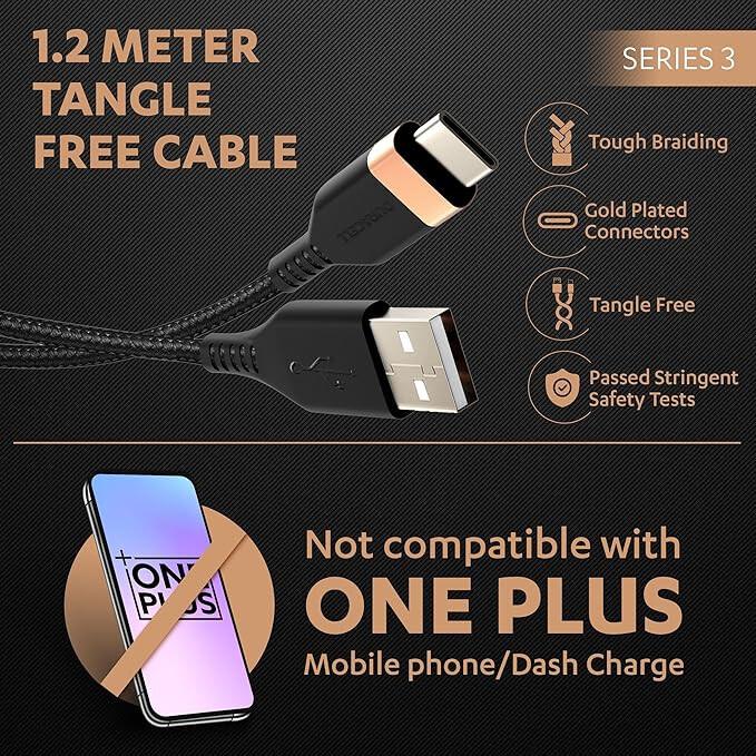 USB Type C, 3A Braided Sync & Fast Charging Cable, 3.9 Feet (1.2M), QC 2.0/3.0 U B09C6JXV8Y
