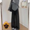 Women's Retro Plaid Wool Fleece-Lined Wide-Leg Pants - Casual Loose Fit for Autumn and Winter