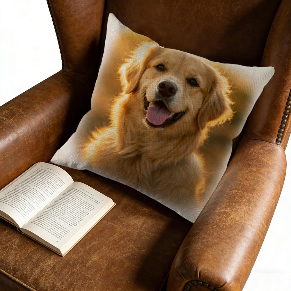 Golden Retriever Dog Print Pillow Cover Beige Pet Portrait Decorative Cushion For Living Room Bedroom Window Seat
