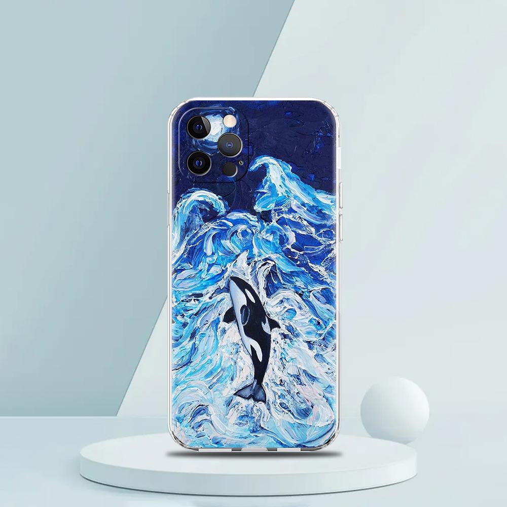 For iPhone 15 16 14 13 12 Mini 11 Pro Max XS X XR SE 7 8 Plus Silicone Clear Cover Orca Ocean Lovely Killer Whale Phone Case