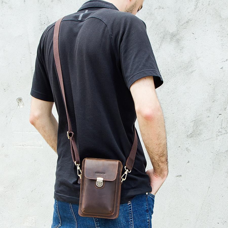 Marsupio da uomo in vera pelle CONTACT'S, Borsa piccola, Portacarte, da uomo, Alta qualità, Borsa a tracolla, Borsa per telefono