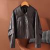 Womens Short Lambskin Leather Jacket Loose Fit Casual Chic Coat No Hood Flip Collar 2026
