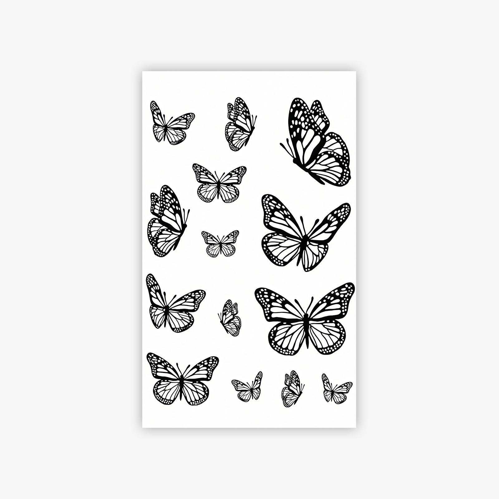 

Minimalist Black Hollow Double Butterfly Tattoo Sticker Cool High-End Waterproof And Long-Lasting Wrist Exquisite Small Pattern 9*15