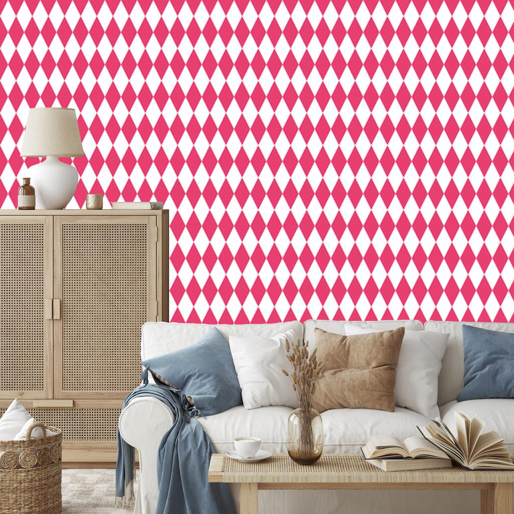 Harlequin Diamonds Wallpaper Powder Pink and White for Living Room and Bedroom 50x1000