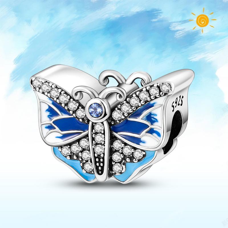 copper Authentic Charm Bead Charms Blue Sea Butterfly Whale CZ Charm Bead Charms Bead Charms Compatible With Authentic Accessories Bracelets Do It You