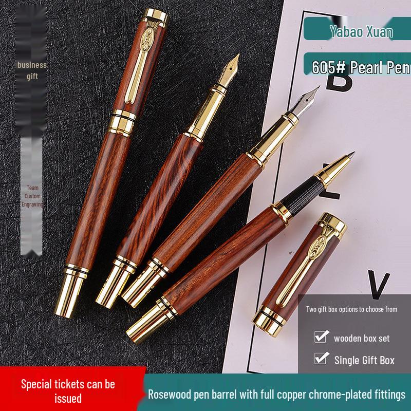 Brass & Rosewood Ballpoint and Fountain Pen Set with Engraving - Elegant Signature Office Gift Signature Pen