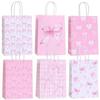 12Pcs Pink Bow Gift Packing Bag Paper Party Favor Bags Durable Candy Cookie Bags  Holiday Gifting