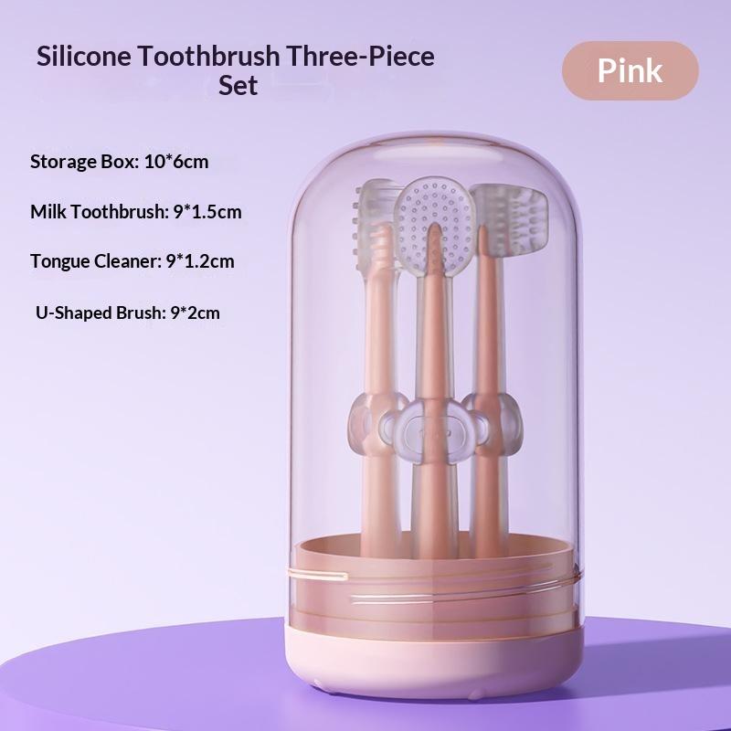 3Pcs Parent-friendly Silicone Baby Toothbrush Kit with Non-slip Wash Cup Gentle Tongue Moss Cleaner for Infant Care