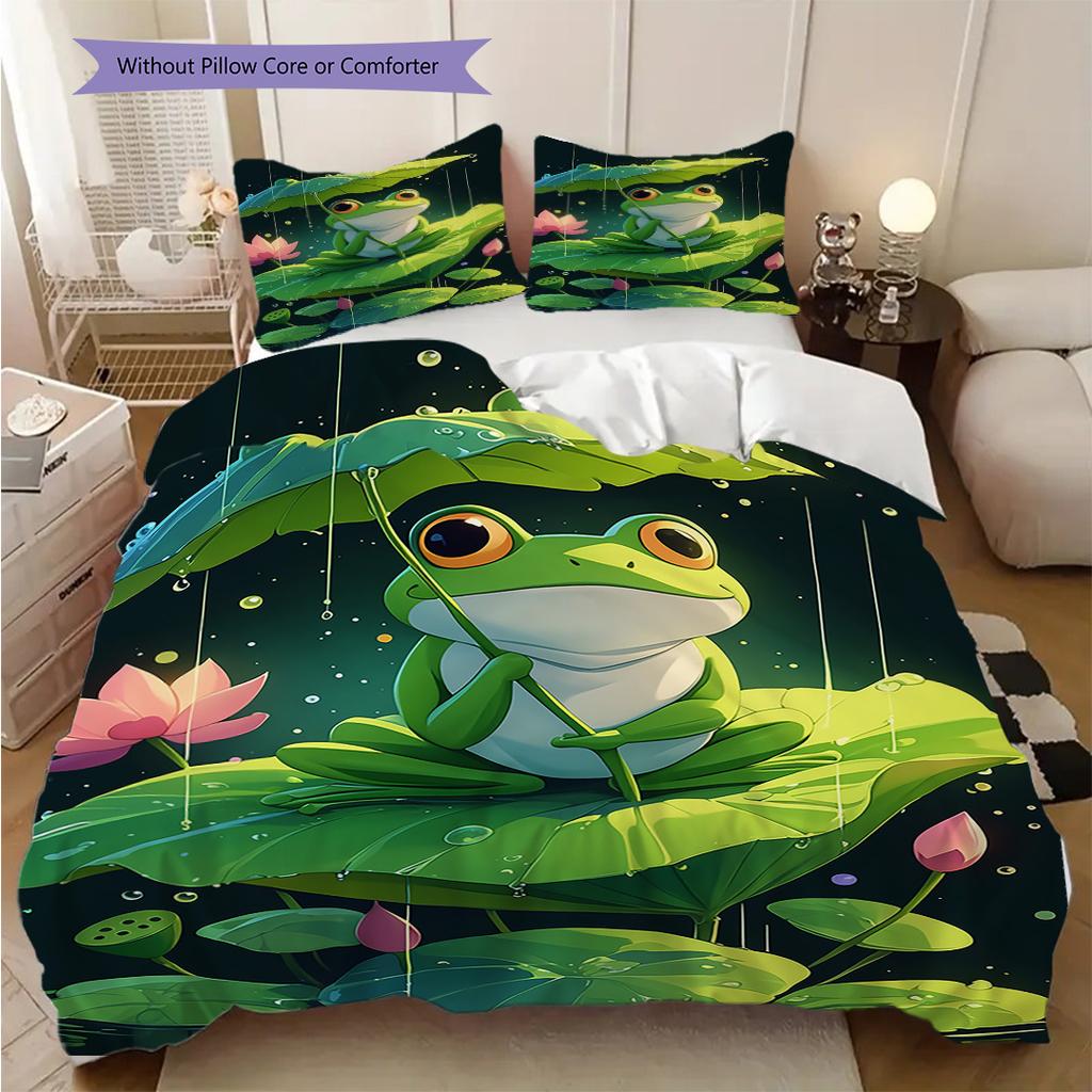 Frog Pattern Bedding Quilt Set Quilt Cover Pillowcase Home Decoration Birthday Gift (1 * Duvet Cover + 2 * Pillowcase, Without Core)