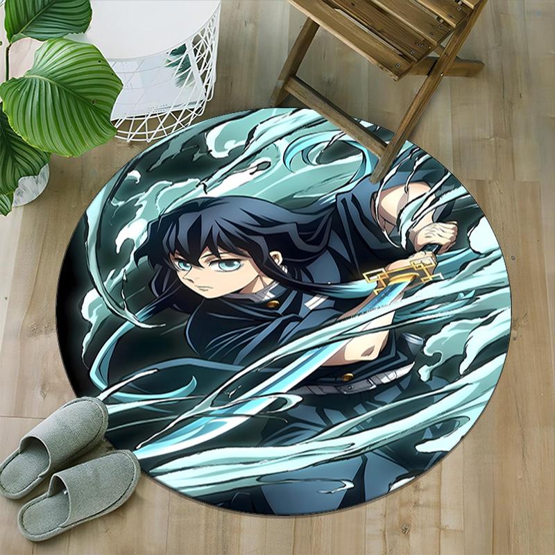 1pc Demon Slayer4 Print Round Carpet Chair Round Carpet Suitable for Bedroom Living Room Home Decorative Carpet