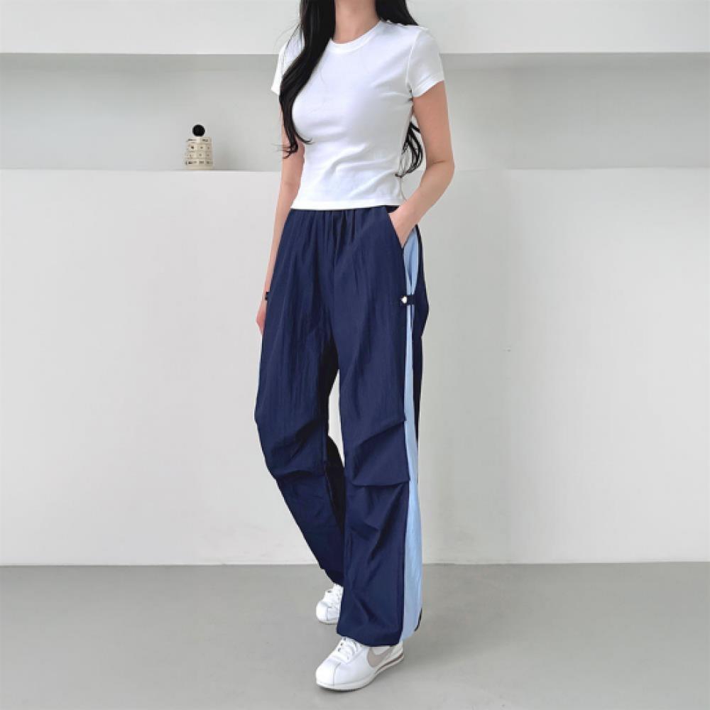 New Arrivals Open Run Women Color Block Anorak Snap Button String Pants