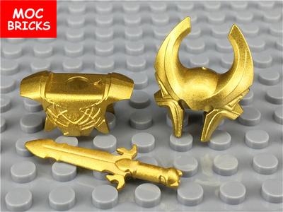 MOC Bausteine DIY Bemalte Goldene Rüstung Helm Schwert 4cm Figur Pädagogische Bausteine PG1124 Spielzeug Kinder Geschenke