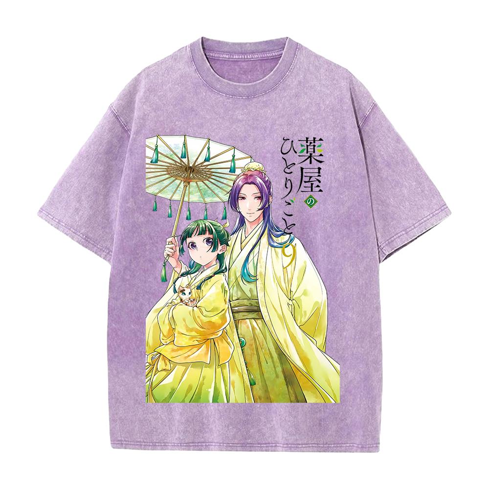 The Apothecary Diaries Maomao Jinshi Printed Tee Men Women Washed T-shirts Cotton T Shirt Short Sleeve Clothing Harajuku Tshirt
