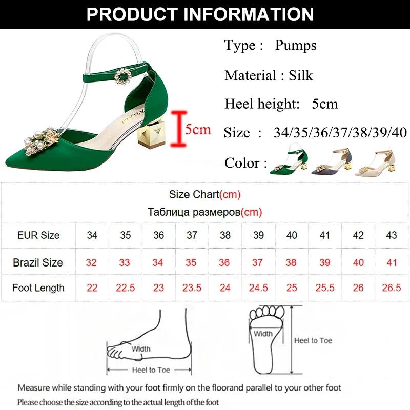 Fashion ZOKI Fashion Pearl Buckle Square Heels Pumps Women Pointed Toe Bling Crystal Party Shoes Woman Elegant Med Heels Bride Shoes