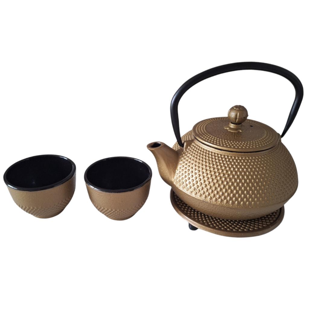 Cast Iron Kettle 0.8L Infuser Tea Strainer + 2 Cups + Tray