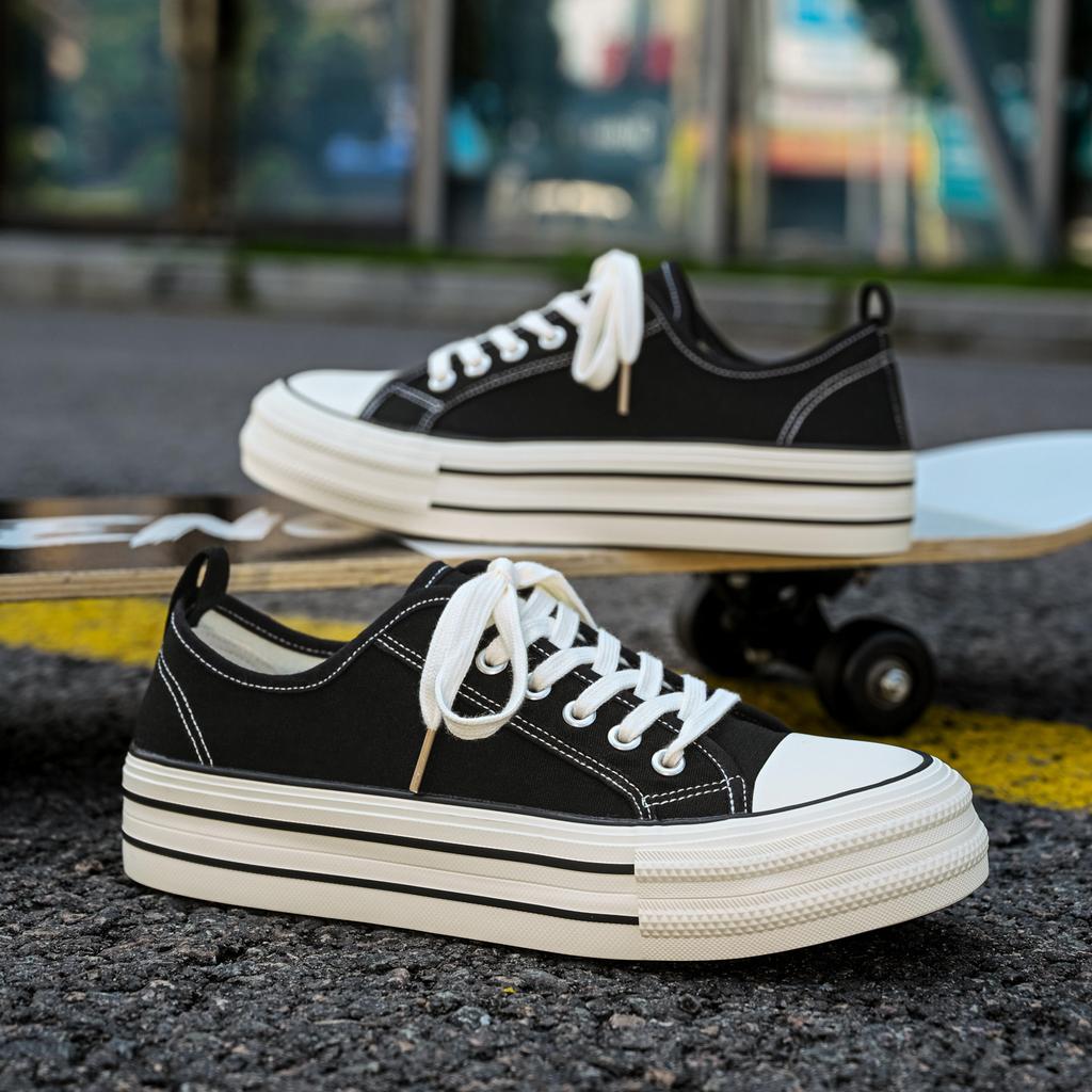 Fashionable Breathable Platform Soft Men'S Vulcanized Shoes Men'S Canvas Shoes Concise Lightweight Lace-Up Unisex Men'S Sneakers