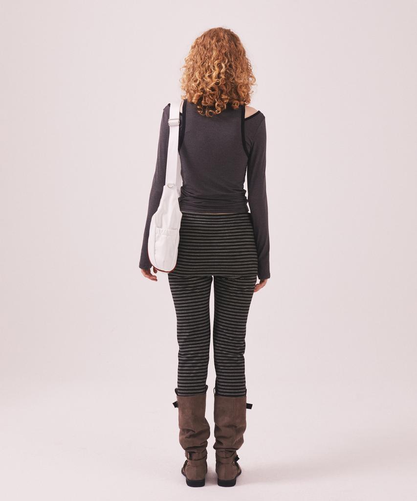 Minasu Brushed Striped Skirt Pants_Black