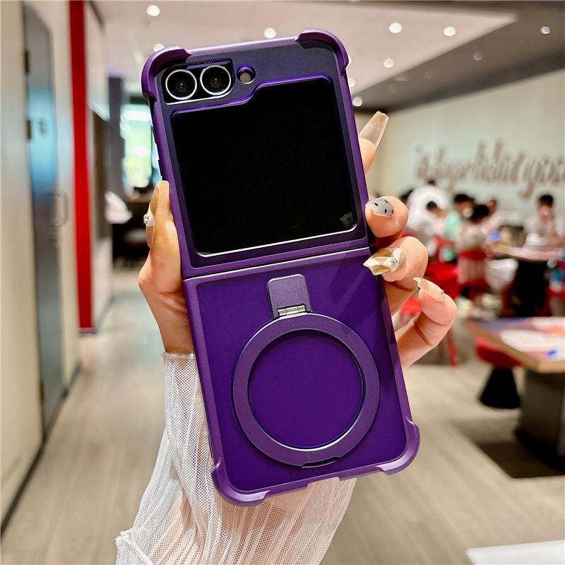 Magnetic Rotating Metal Bracket Case For Samsung Galaxy Z Flip 6 Flip5 Flip 4 3 Support Wireless Charging Shockproof Matte Cover