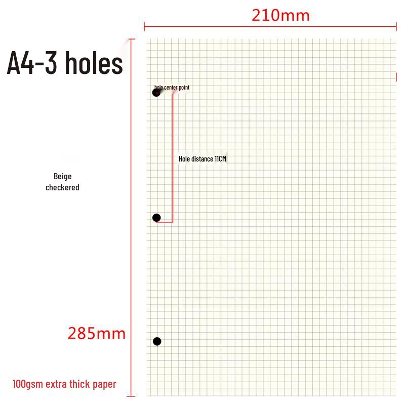 A4 Grid Kraft Paper Loose-Leaf Notebook with 30-Hole Refill - Retro Style