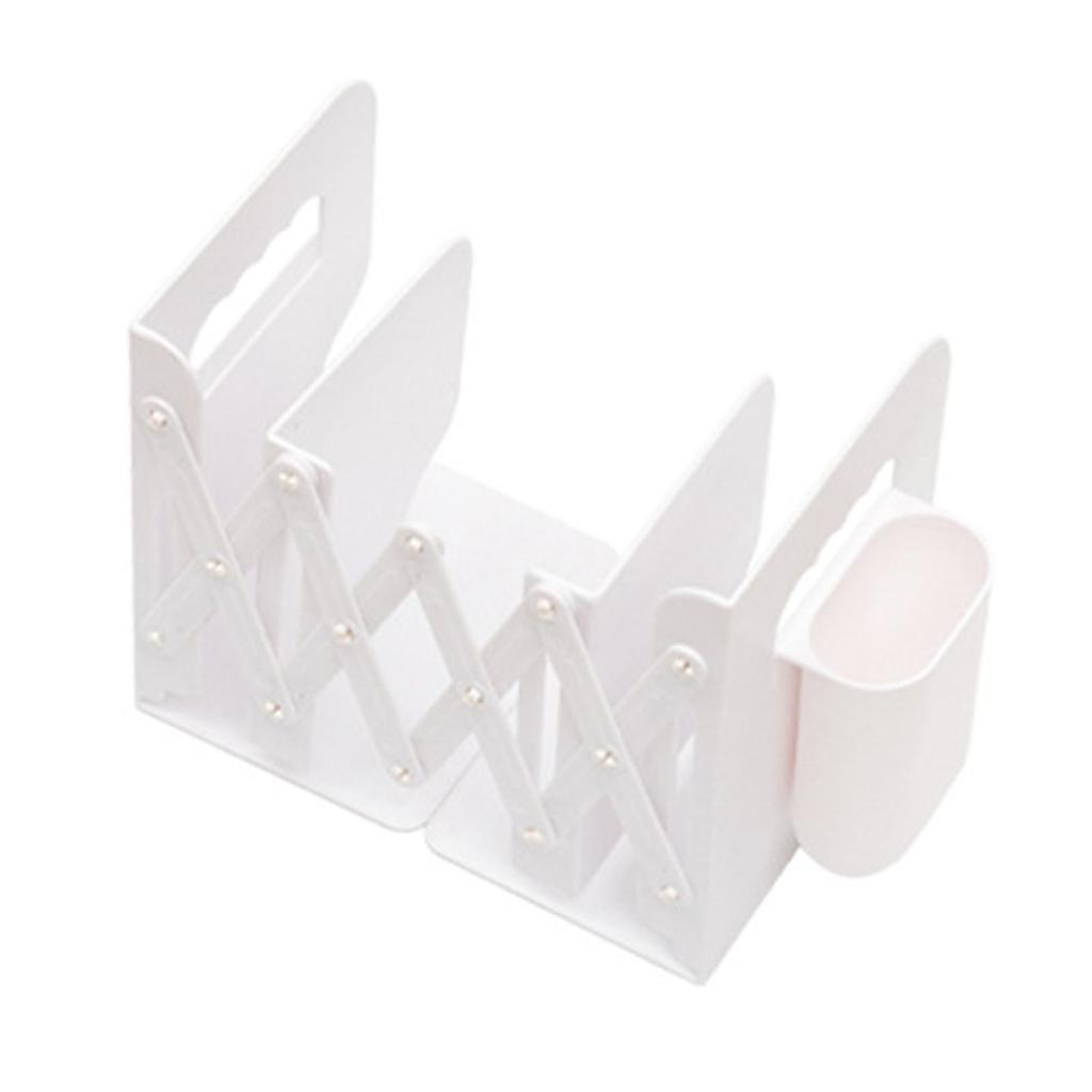 Adjustable Bookend Multifunctional Space Saving Expandable Book Ends Holder with Pen Container for Home Study