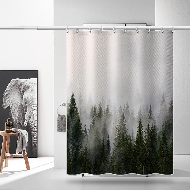 LB-344 100x180cm Mist Pine Forest Design Polyester Bath Curtain Waterproof Shower Curtains