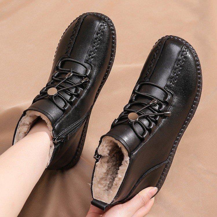 Winter New Mother's Cotton Shoes Snow Boots Plush Warm Middle-aged Old-age Cotton Shoes Soft Soled Flat Bottomed Women's Cotton Boots