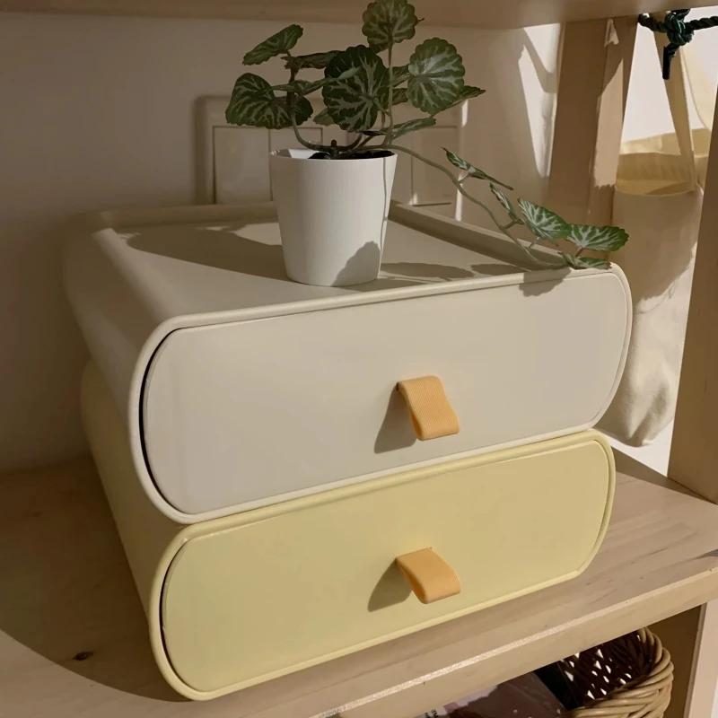 Drawer Desktop Storage Box Stackable Desk Storage Box With Handle Large Capacity Desktop Stationery Cosmetics Sundries Organize