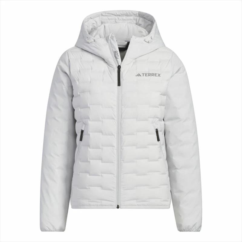 Adidas FW24 Goose Down Woven Baffle Comfortable Hooded Zipper Duck Down Jacket Women Jackets Light-Gray IT8693