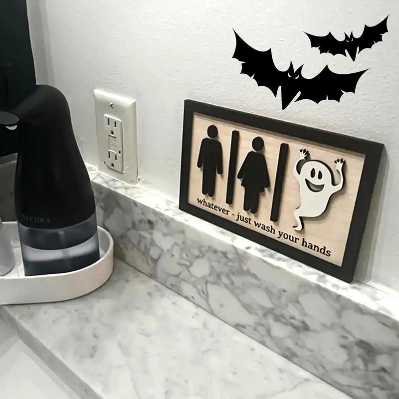 Halloween Wooden Restroom Doorplate Sign Artistic Doorplate Decoration for Home Holiday Party Restroom Decoration