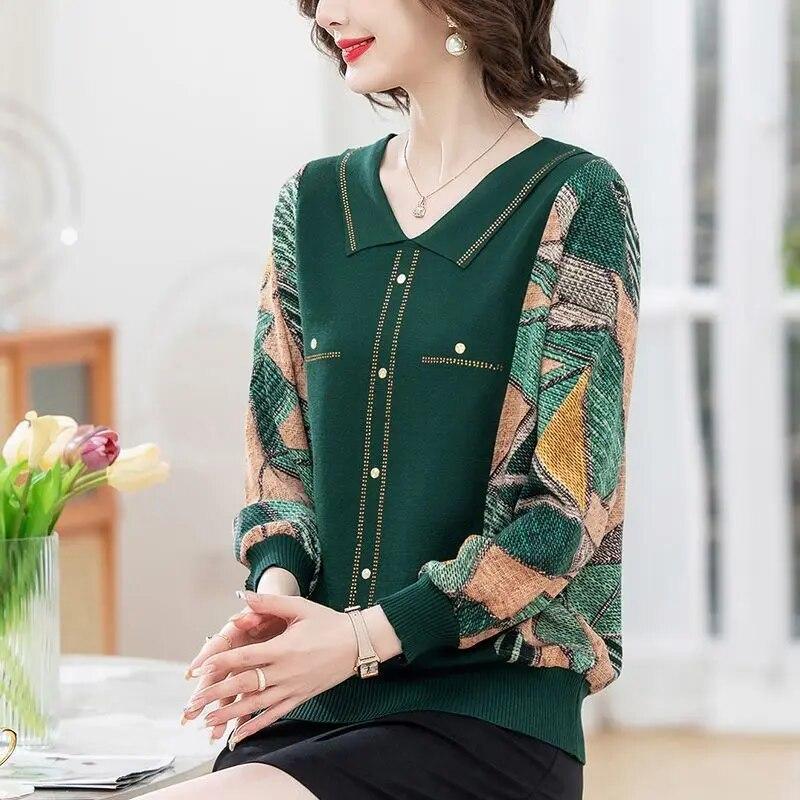 Mom Spring Autumn New Long Sleeved T-shirt Women Fashion Mesh Sleeved Chiffon Shirt Ice Silk Thin Bottoming Shirt XL-5XL
