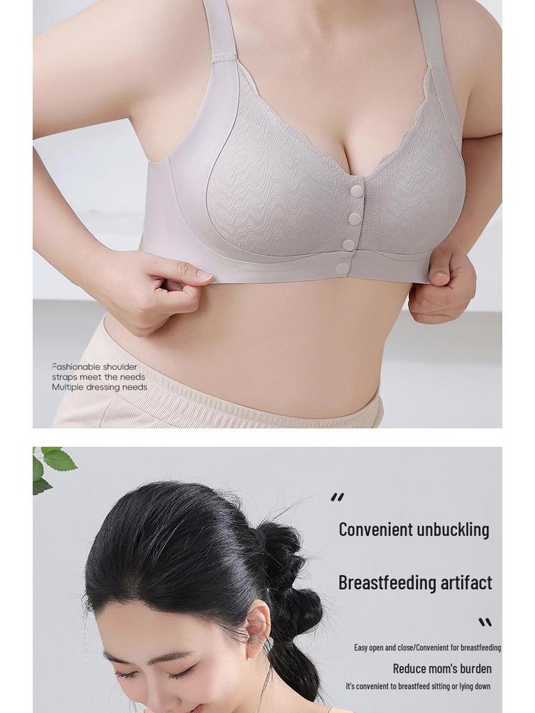 Plus-Size Women's Front-Buckle Nursing Bra: Seamless, Comfortable, for Middle-Aged & Elderly.