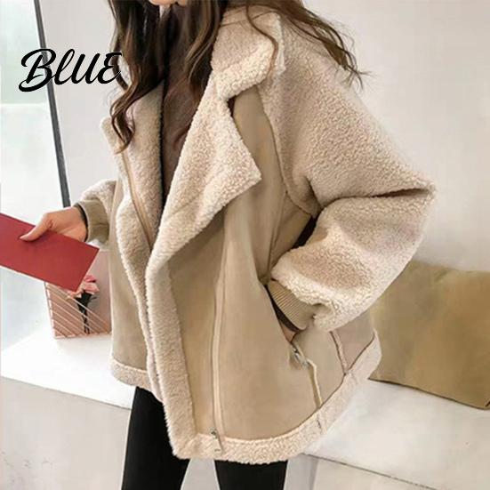 Long Sleeve Coat Turn-down Collar Thick Heat Women Jacket Fall Winter Retention Loose Sleeves Zippered
