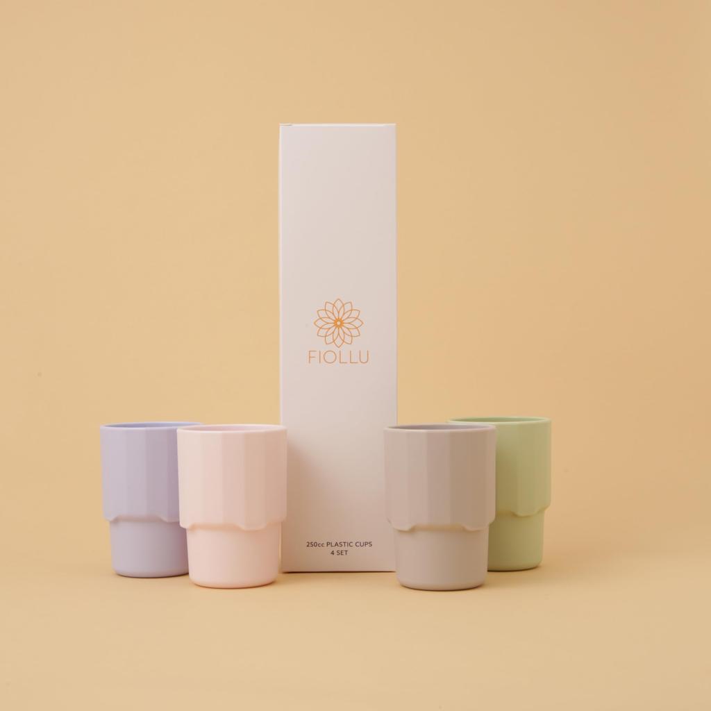 FIOLLU Plastic Cup, 250ml, Made In Japan, Lightweight, Food-Grade PP, BPA-Free, Microwave and Dishwasher Safe, Shatter-Resistant, Textured,