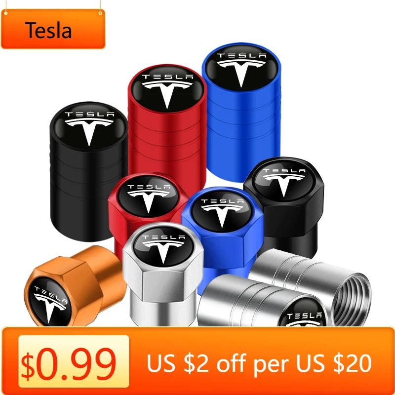 Car Sticker Tesla 4pcs Aluminum Alloy Car Wheel Tire Valve Caps Tyre Rim Stem Covers For Tesla Model 3 Model X Y Style Roadster