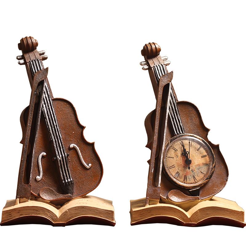 Vintage Violin Ornaments Musical Instrument Sculpture Creative Clock VIOLIN Decorative Figurines Home Decoration Accessories