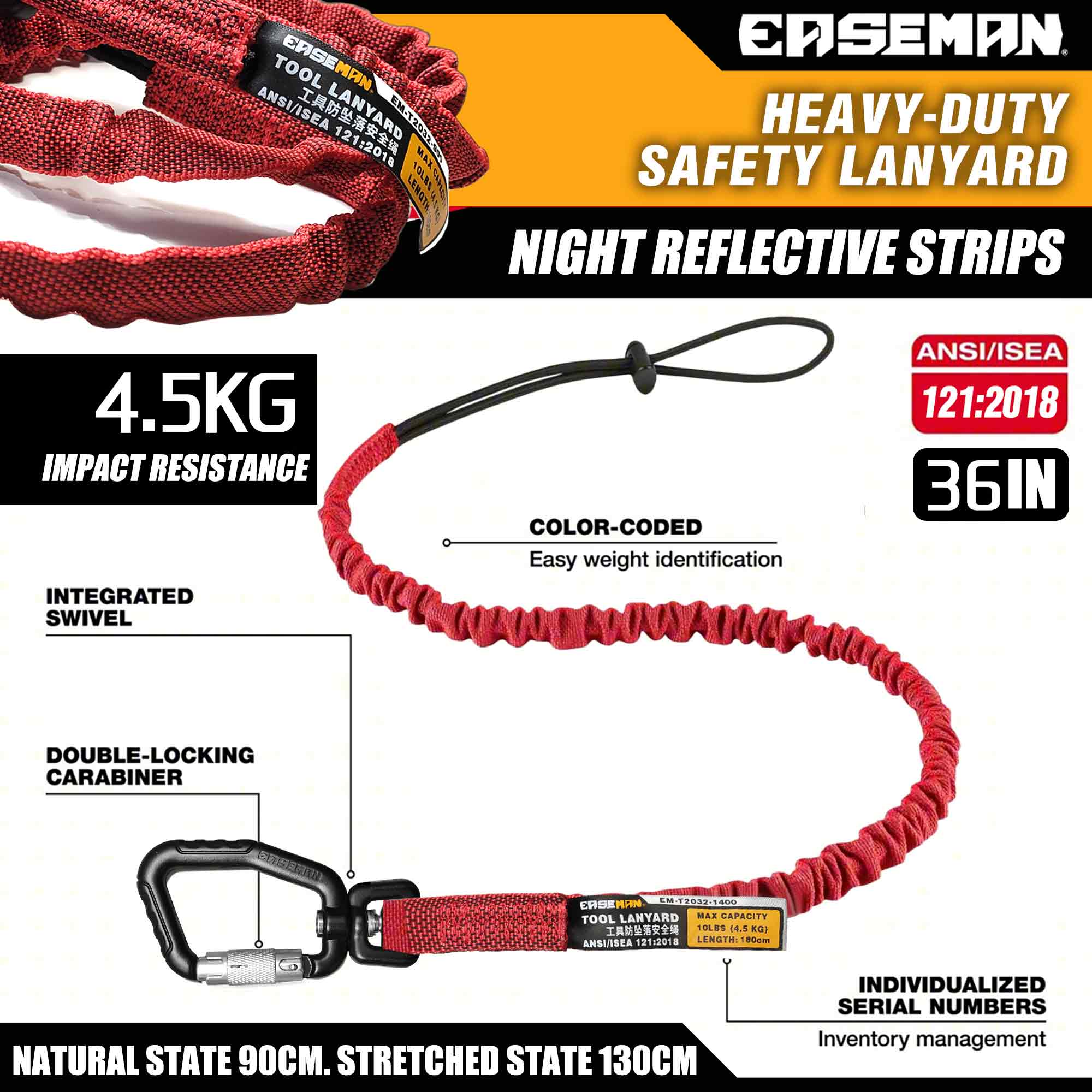 

Heavy Duty EASEMAN Tool Fall Arrest Rope Double Lock Hook for Aerial Work Makita Electric Drill Hammer Wrench