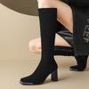 Winter Fashion Square Metal Toe Women Knee High Boots Street Style High Heel Mordern Long Botas Mujer